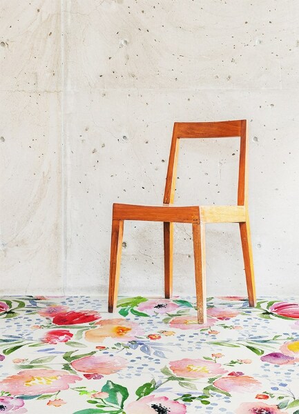 Teppich auf pvc Aquarellblumen