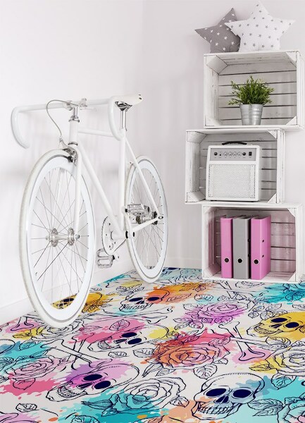 Vinyl teppich Schädel und Rosen