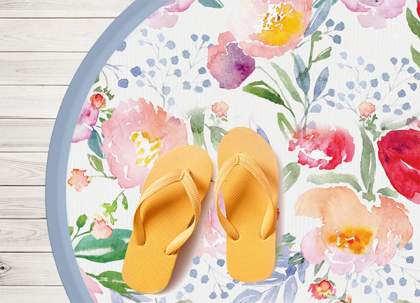 Runde teppich auf pvc Aquarellblumen
