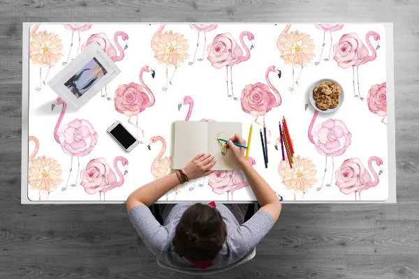 Schreibtisch Unterlegmatte Flamingos und Blumen