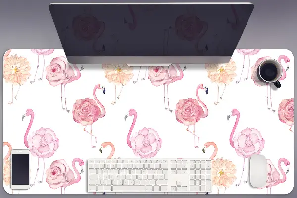 Schreibtisch Unterlegmatte Flamingos und Blumen