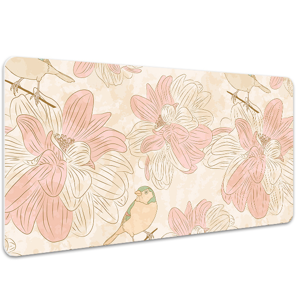 Schreibtisch Unterlegmatte Beige Vögel