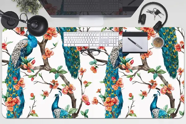 Büro-Schreibtischmatte Pfauen und Blumen