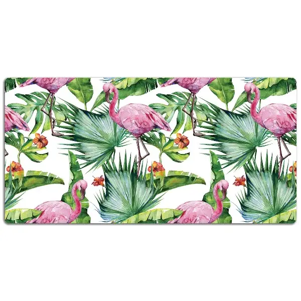 Schreibtischunterlage Blätter und Flamingos.