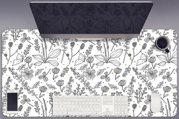 PVC Schreibtischmatte Blumen und Punkte