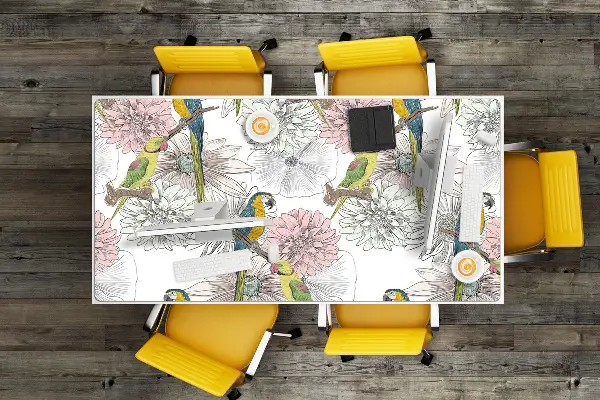 Schreibtisch Unterlegmatte Papagei und Blumen