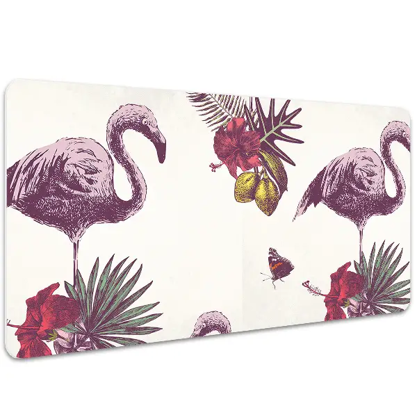 Schreibtischunterlage Flamingos & Hibiskus.