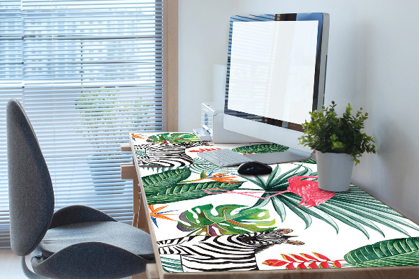 Schreibtischunterlage Flamingo und Zebra.