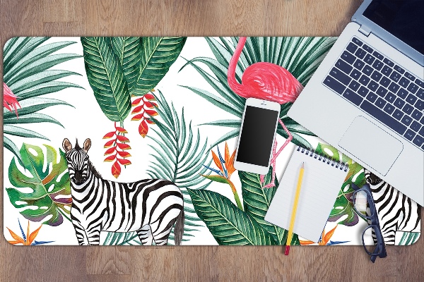 Schreibtischunterlage Flamingo und Zebra.