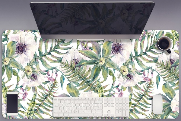 Schreibtisch Unterlegmatte weiße Blumen