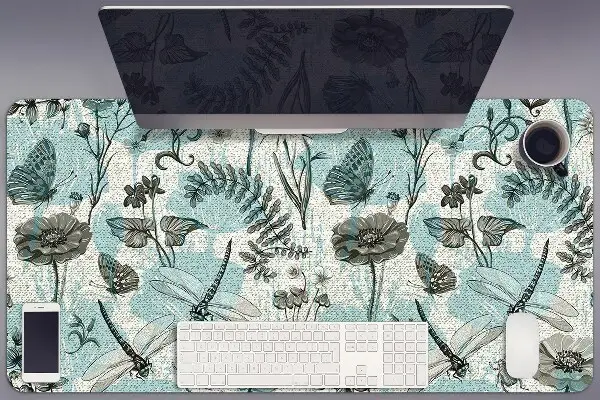 Büro-Schreibtischmatte Blumen und Libelle