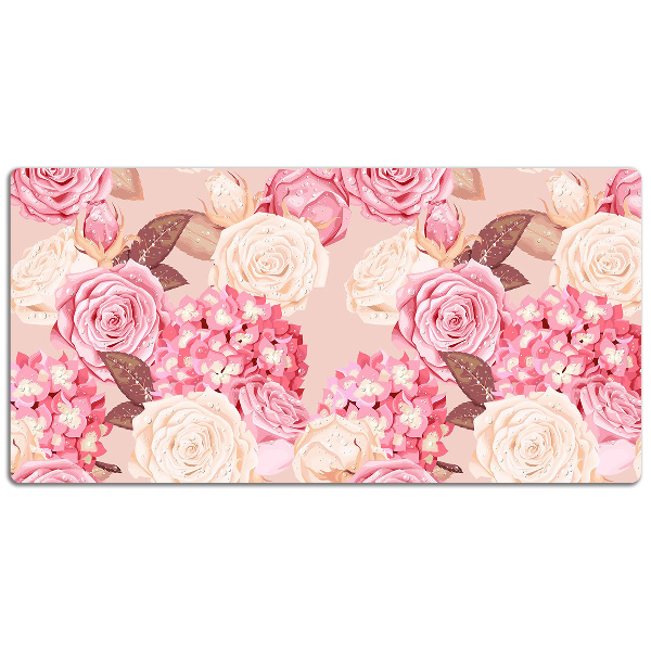 Schreibtisch Unterlegmatte Rosen und Hortensien