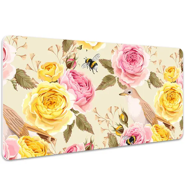Schreibtisch Unterlegmatte Vögel und Rosen