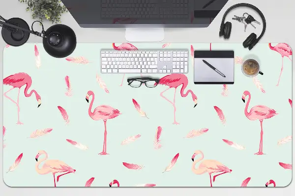 Büro-Schreibtischmatte Flamingos und Federn