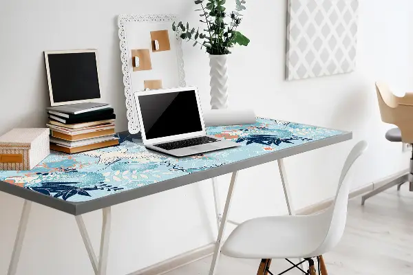 PVC Schreibtischmatte Kran und Blumen