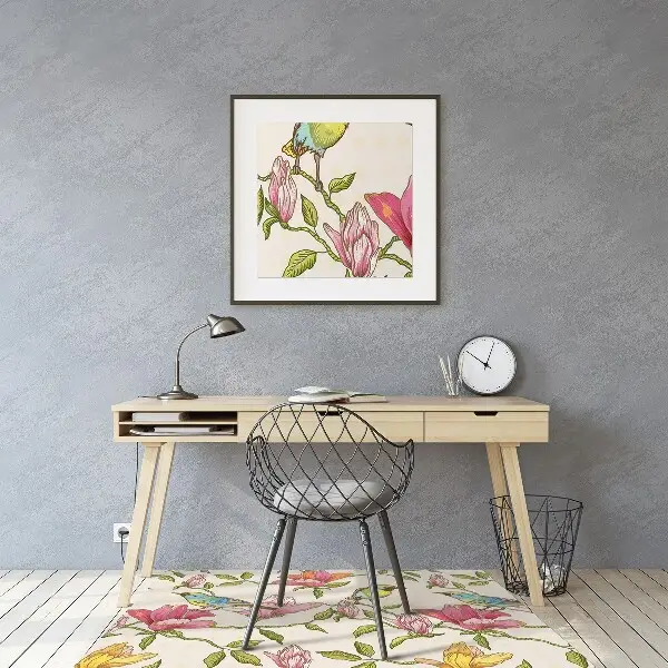 Bürostuhlunterlage Blumen und Vögel