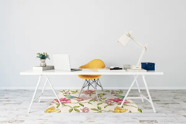 Bürostuhlunterlage Blumen und Vögel