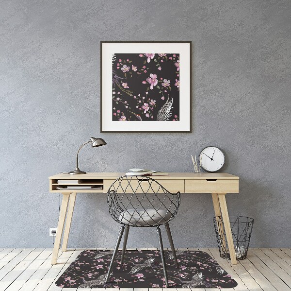 Bürostuhlunterlage Reiher und Blumen